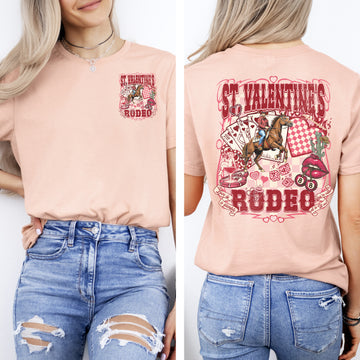 St Valentine's Rodeo Western Cowboy Bronc Front and Back Love Country Comfort Colors Tee