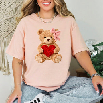 Teddy Bear Faux Yarn Print Valentine's Day Love Comfort Colors Tee