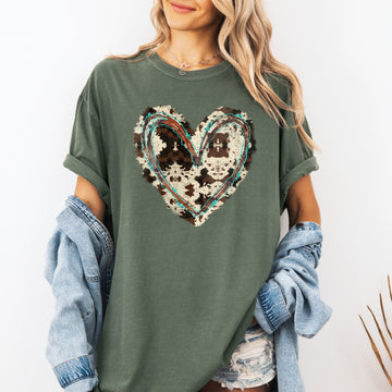 Western Heart, Cowhide Print, Valentine's Day, Love, Comfort Colors T-Shirt