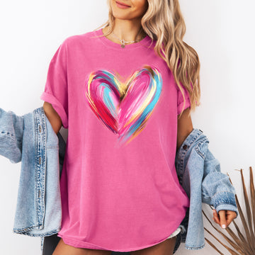 Glittery Brush Stroke Heart, Valentine's Day, Love, Faux Gold, Comfort Colors T-Shirt