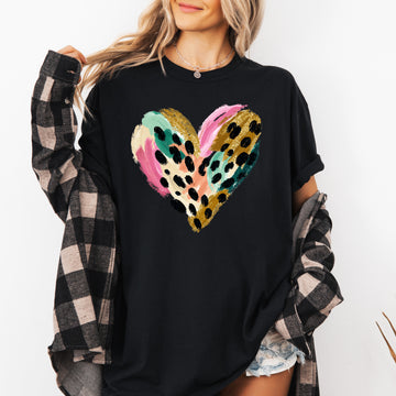 Glittery Leopard Print Heart, Abstract, Real Glitter, Love, Valentine's Day, Comfort Colors T-Shirt