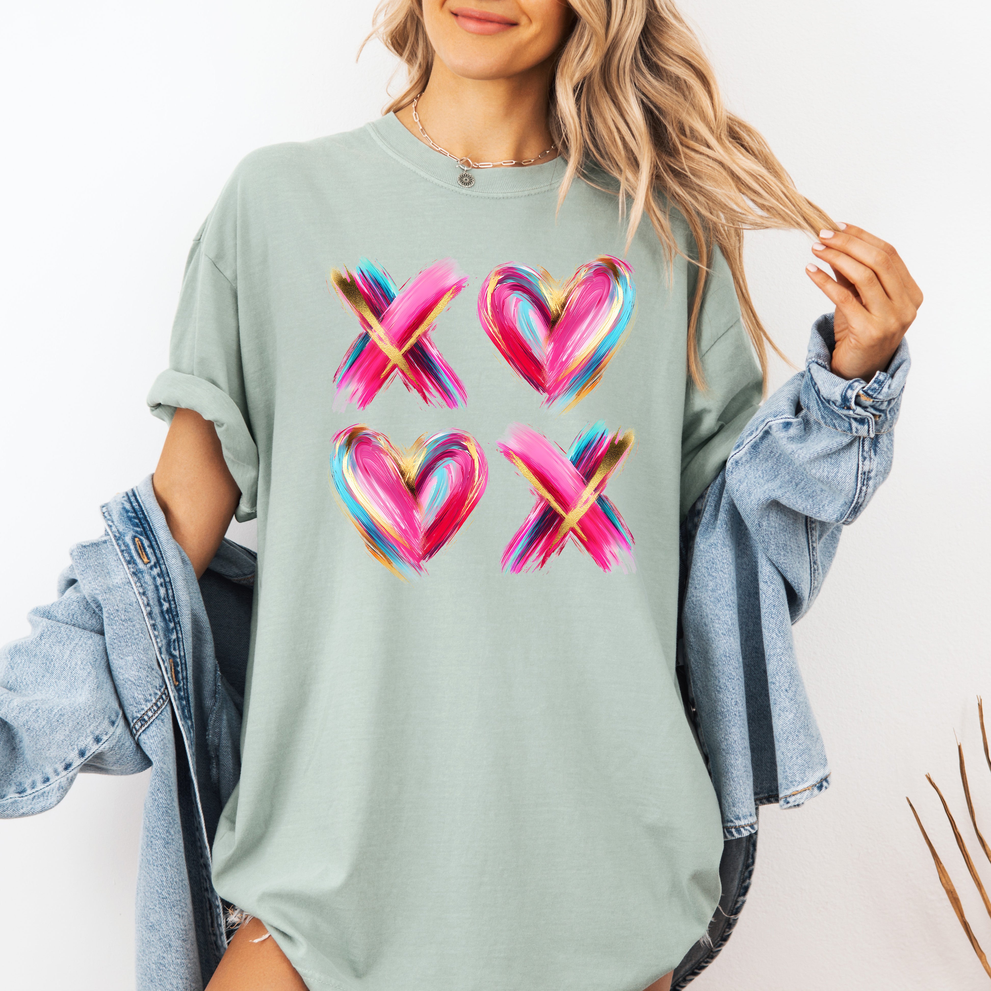 Glittery XOXO, Colorful Valentine's Day, Real Glitter, Faux Gold, Comfort Colors T-Shirt