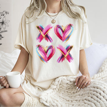 Glittery XOXO Real Glitter Faux Gold Valentine's Day Western Charm Comfort Colors Tee