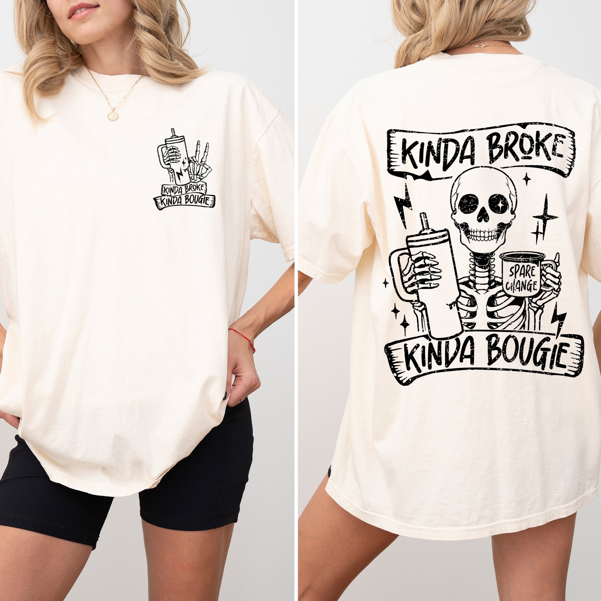 Kinda Broke, Kinda Bougie, Skeleton, Drinking, Water Container, Sassy, Funny, Tshirt Comfort Colors T-Shirt