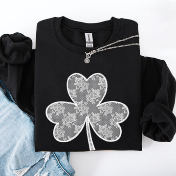 Lace, Coquette, Shamrock, St Patrick's Day, Shamrock, Clover, Lucky, Leprechaun Sweatshirt