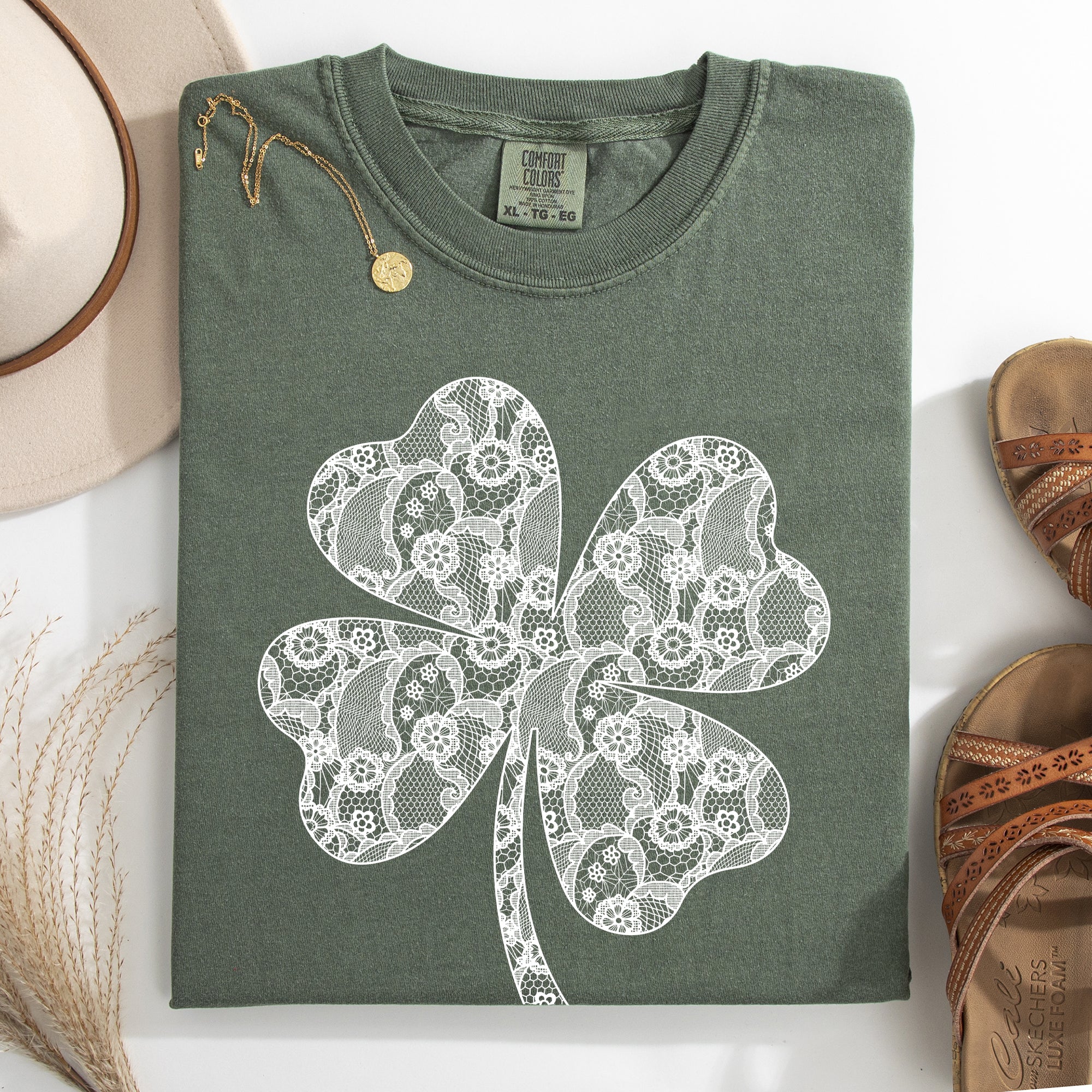 Lace, Coquette, Shamrock, St Patrick's Day, Shamrock, Clover, Lucky, Leprechaun Tshirt Comfort Colors T-Shirt