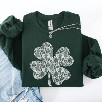 Lace, Coquette, Shamrock, St Patrick's Day, Clover, Lucky, Leprechaun Sweatshirt