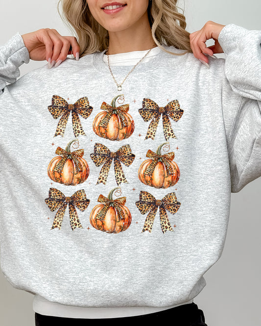 Leopard Print Pumpkins, Coquette Ribbons and Bows, Halloween, Autumn, Fall Sweatshirt