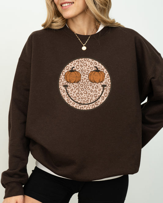 Leopard Print Smiley, Halloween, Pumpkin, Retro, Fall, Autumn Sweatshirt