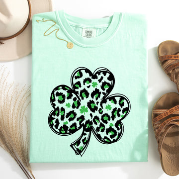 Leopard Print, St Patrick's Day, Shamrock, Clover, Lucky, Leprechaun Tshirt Comfort Colors T-Shirt