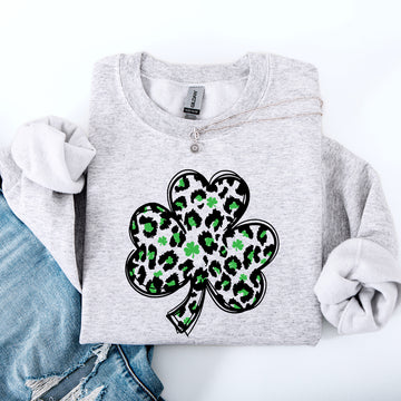 Leopard Print, St Patrick's Day, Shamrock, Clover, Lucky, Leprechaun Sweatshirt