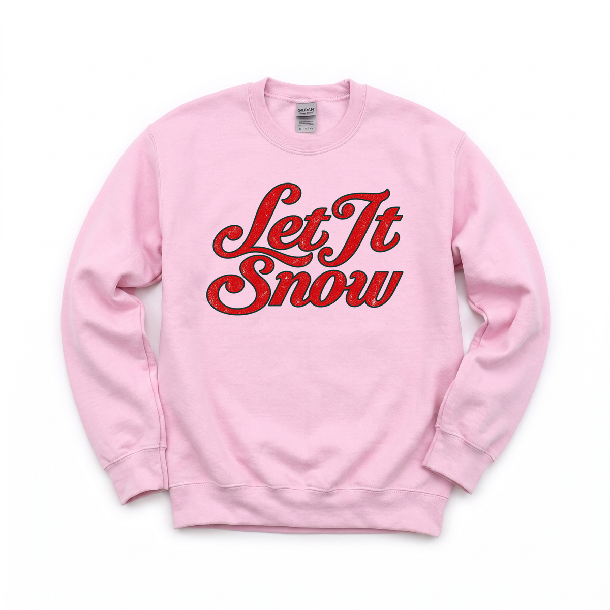Let It Snow graphic on Gildan 18000 in Light Pink