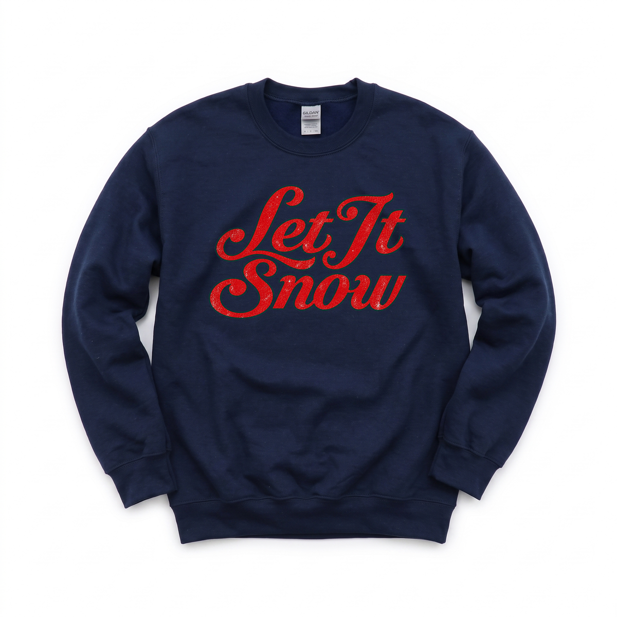 Let It Snow graphic on Gildan 18000 in Navy
