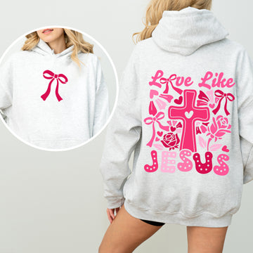 Love Like Jesus, Valentine's Day, Heart, Cross, Faith, Christian, Religious, Front and Back Hoodie, Hooded Sweatshirt