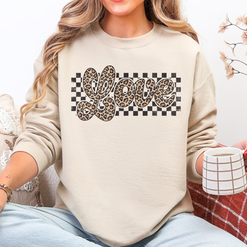 Love, Checkered, Leopard Print, Classic Valentine's Day Sweatshirt