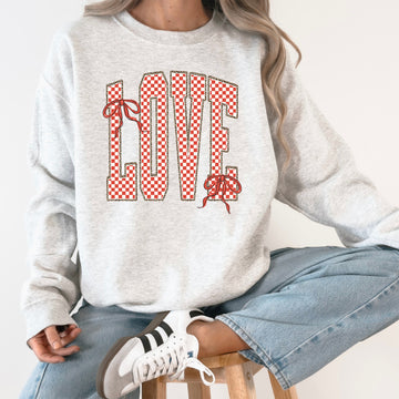 Love, Ribbons, Checkered Print, Valentine's Day Sweatshirt