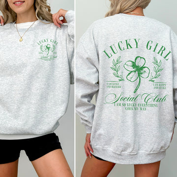 Lucky Girl Social Club, St Patrick's Day, Shamrock, Clover, Lucky, Leprechaun Sweatshirt