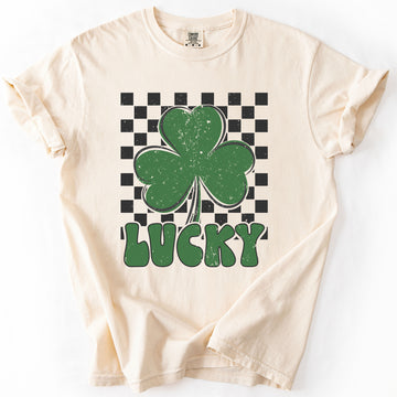 Lucky Retro Shamrock, Checkered, St Patrick's Day, Comfort Colors T-Shirt