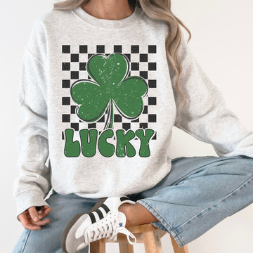 Lucky Retro Shamrock, Checkered, St Patrick's Day Sweatshirt