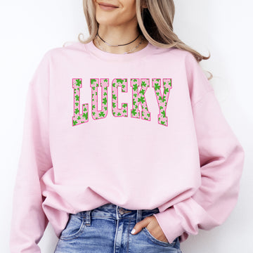Lucky, Collegiate, Varsity, Vintage, St Patrick's Day, Shamrock, Clover, Lucky, Leprechaun Sweatshirt