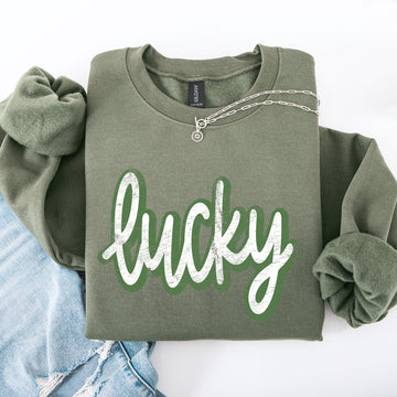 Lucky, Cursive, Vintage, St Patrick's Day, Shamrock, Clover, Lucky, Leprechaun Sweatshirt