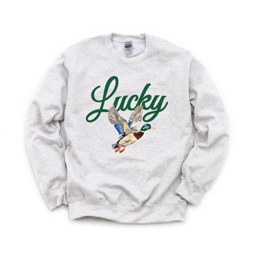 Lucky Mallard Duck graphic on Gildan 18000 in Ash