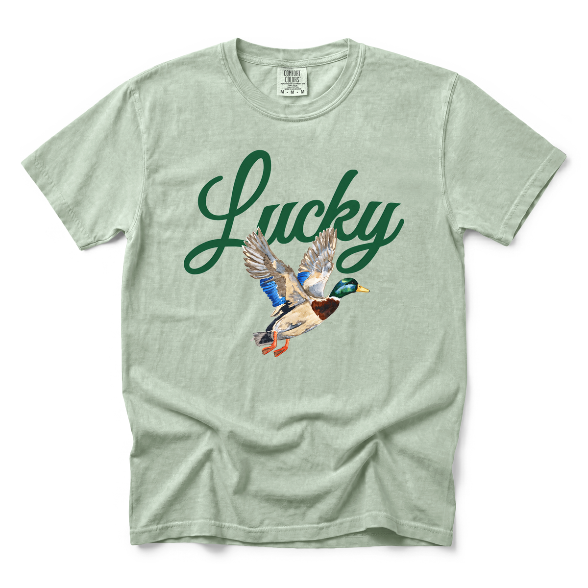 Lucky Mallard Duck graphic on Comfort Colors 1717 in Bay