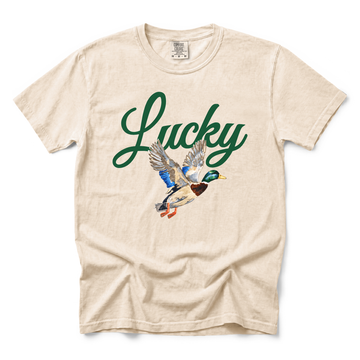 Lucky Mallard Duck graphic on Comfort Colors 1717 in Ivory
