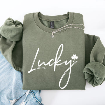 Lucky, Minimalist, St Patrick's Day, Shamrock, Clover, Lucky, Leprechaun Sweatshirt