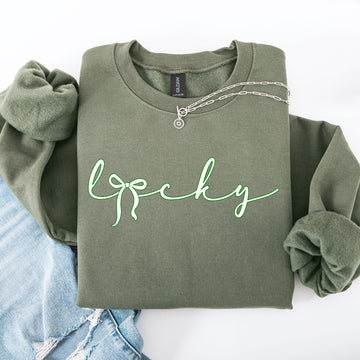 Lucky, Ribbon, Coquette, Bow, St Patrick's Day, Shamrock, Clover, Lucky, Leprechaun Sweatshirt