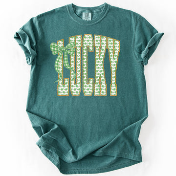 Lucky, Shamrock Print, St Patrick's Day, Irish, Comfort Colors T-Shirt