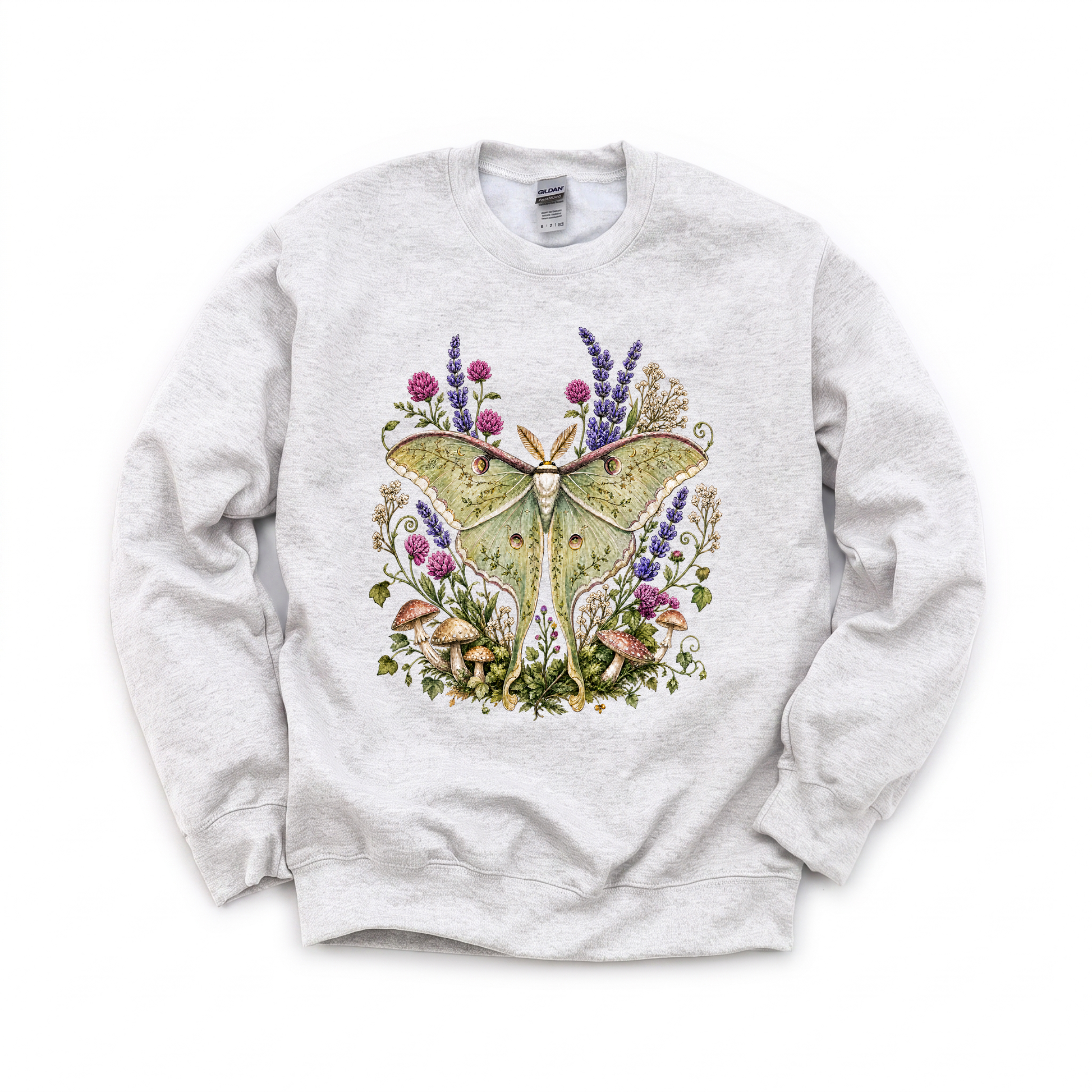 Luna Moth graphic on Gildan 18000 in Ash