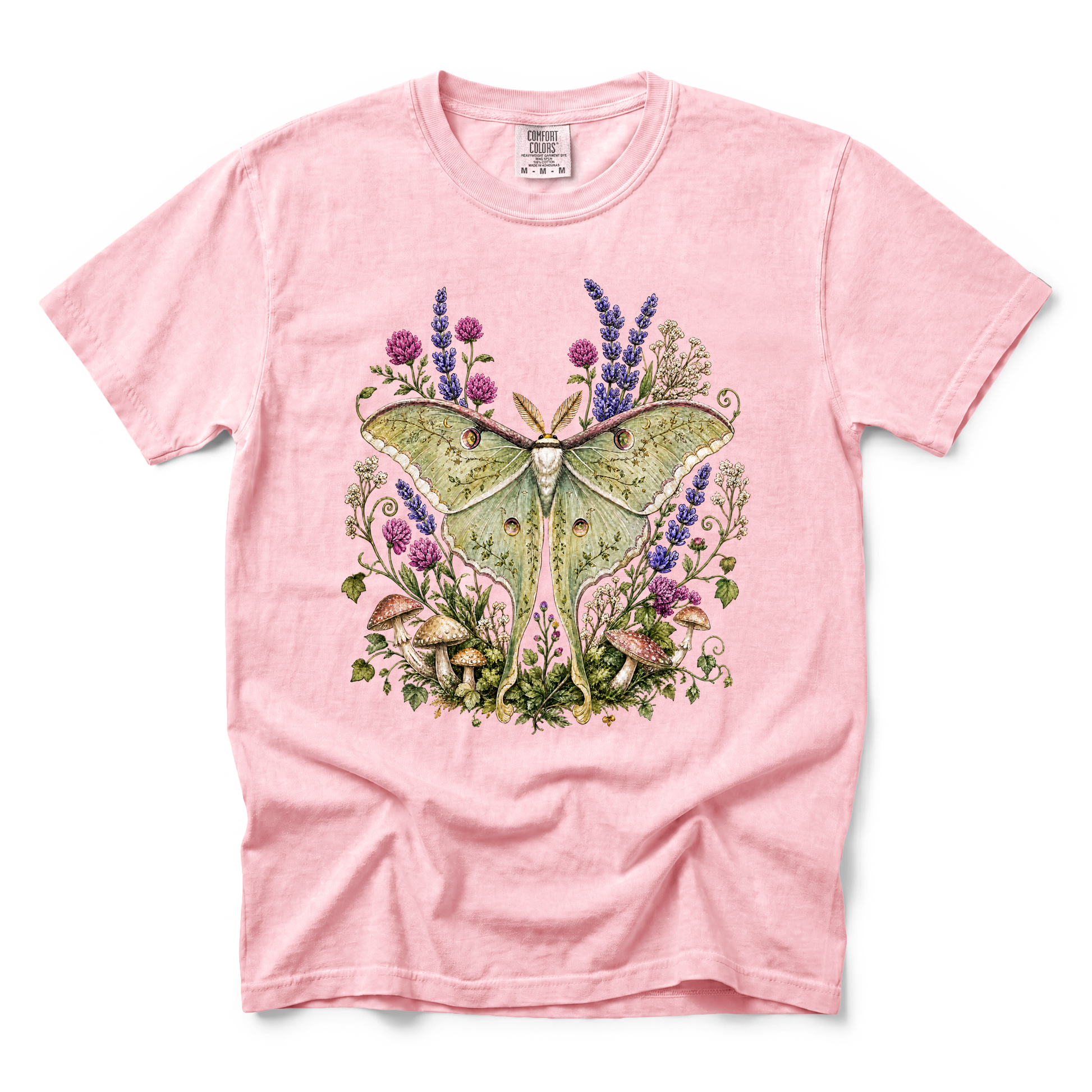 Luna Moth graphic on Comfort Colors 1717 in Blossom
