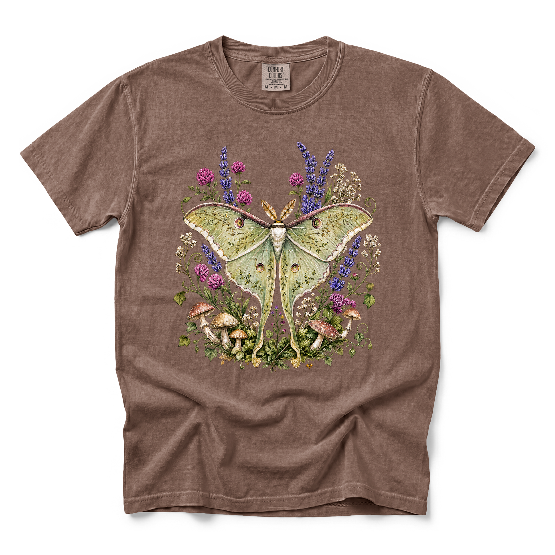 Luna Moth graphic on Comfort Colors 1717 in Espresso