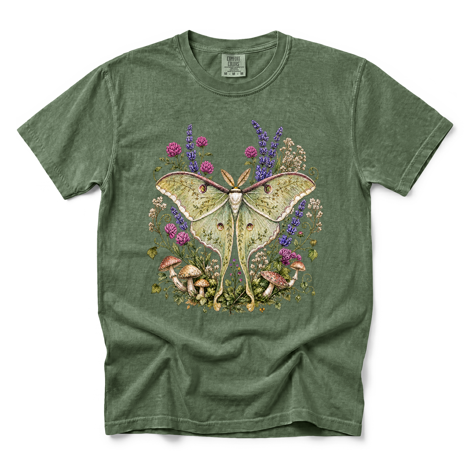 Luna Moth graphic on Comfort Colors 1717 in Hemp