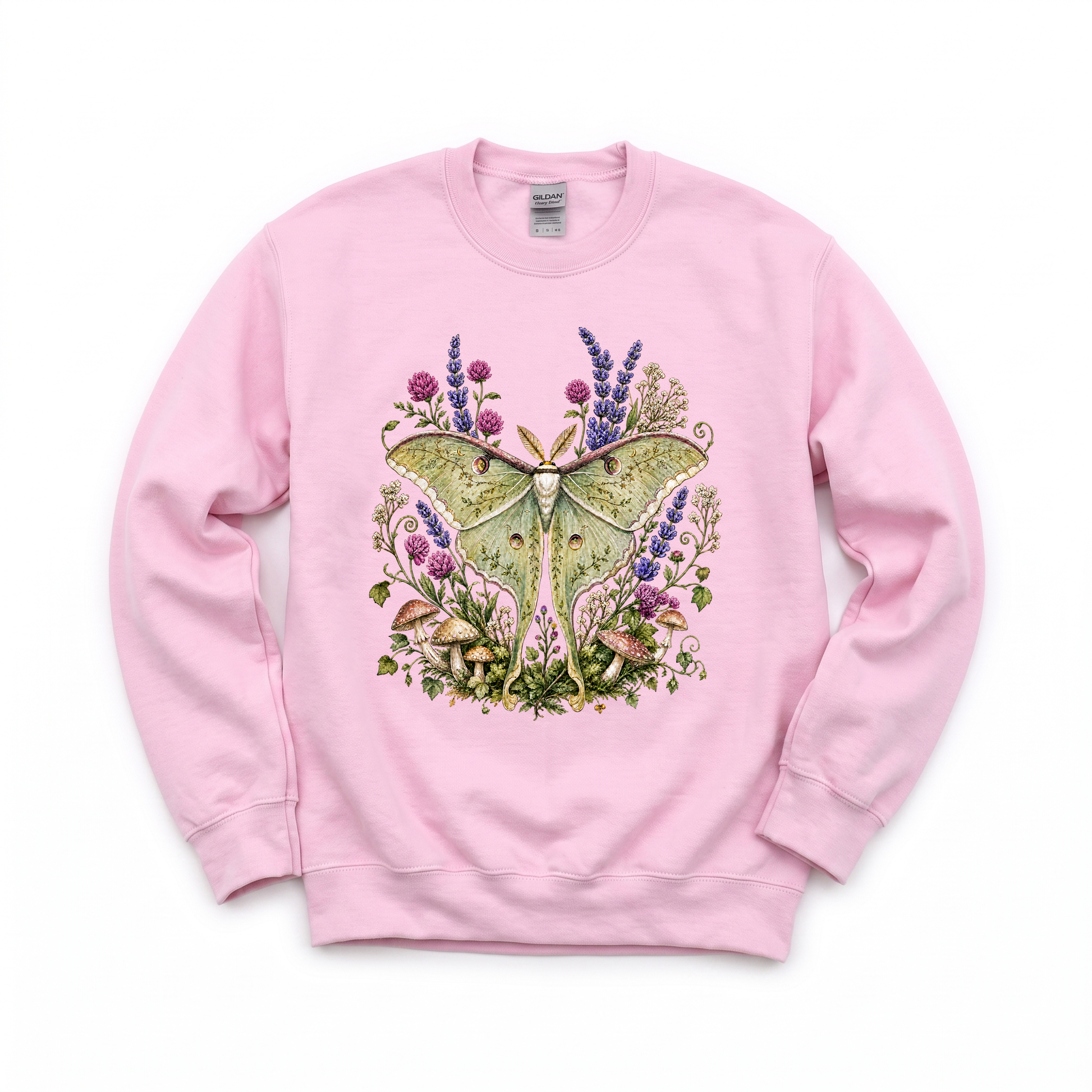 Luna Moth graphic on Gildan 18000 in Light Pink