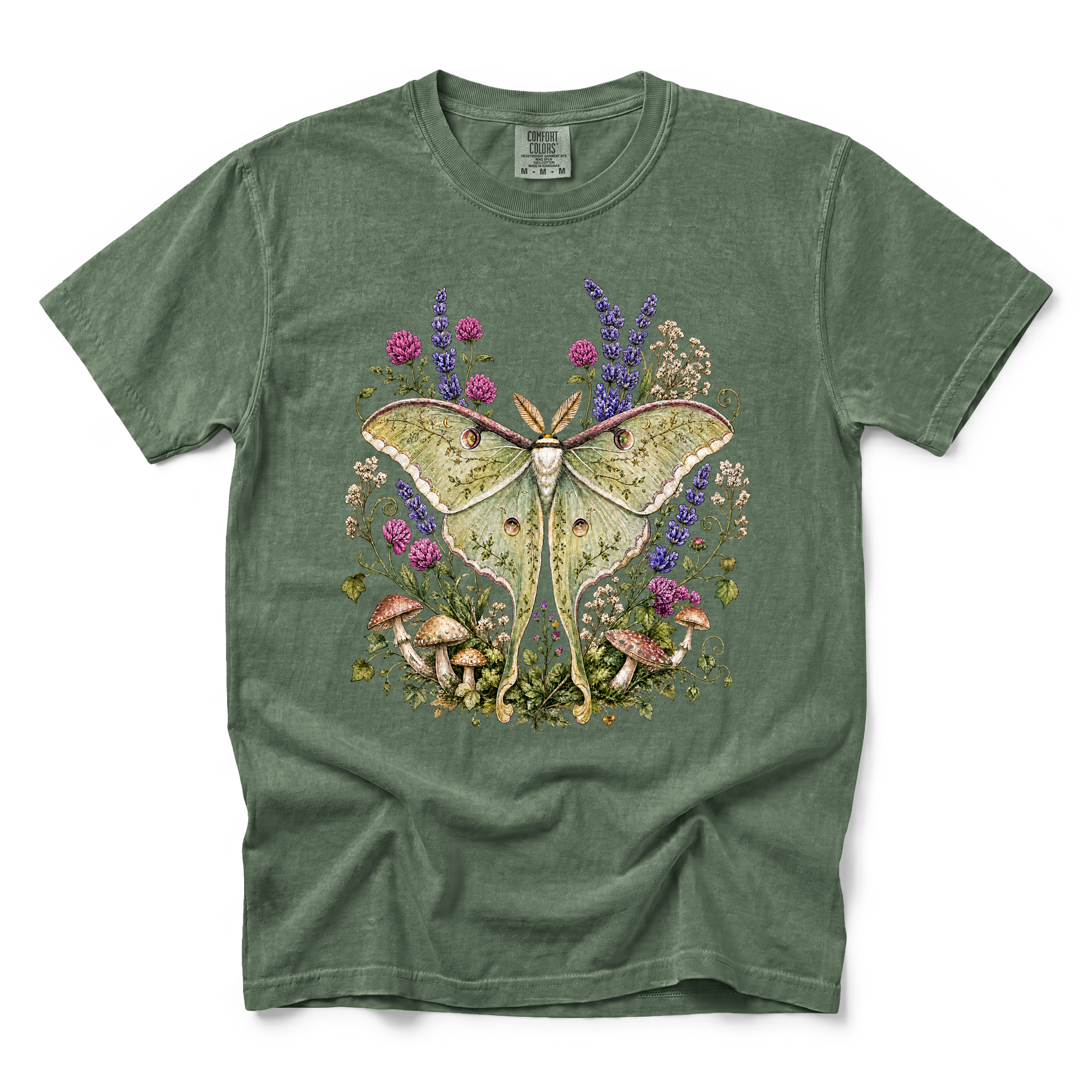 Luna Moth graphic on Comfort Colors 1717 in Moss