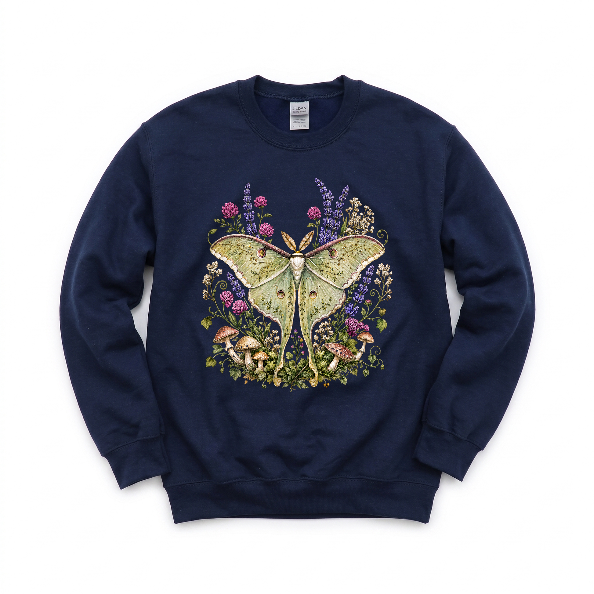 Luna Moth graphic on Gildan 18000 in Navy