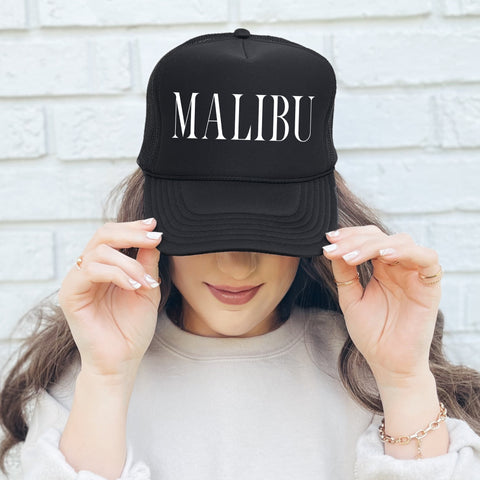 Malibu, Sassy, Funny, Black Snapback Trucker Hat