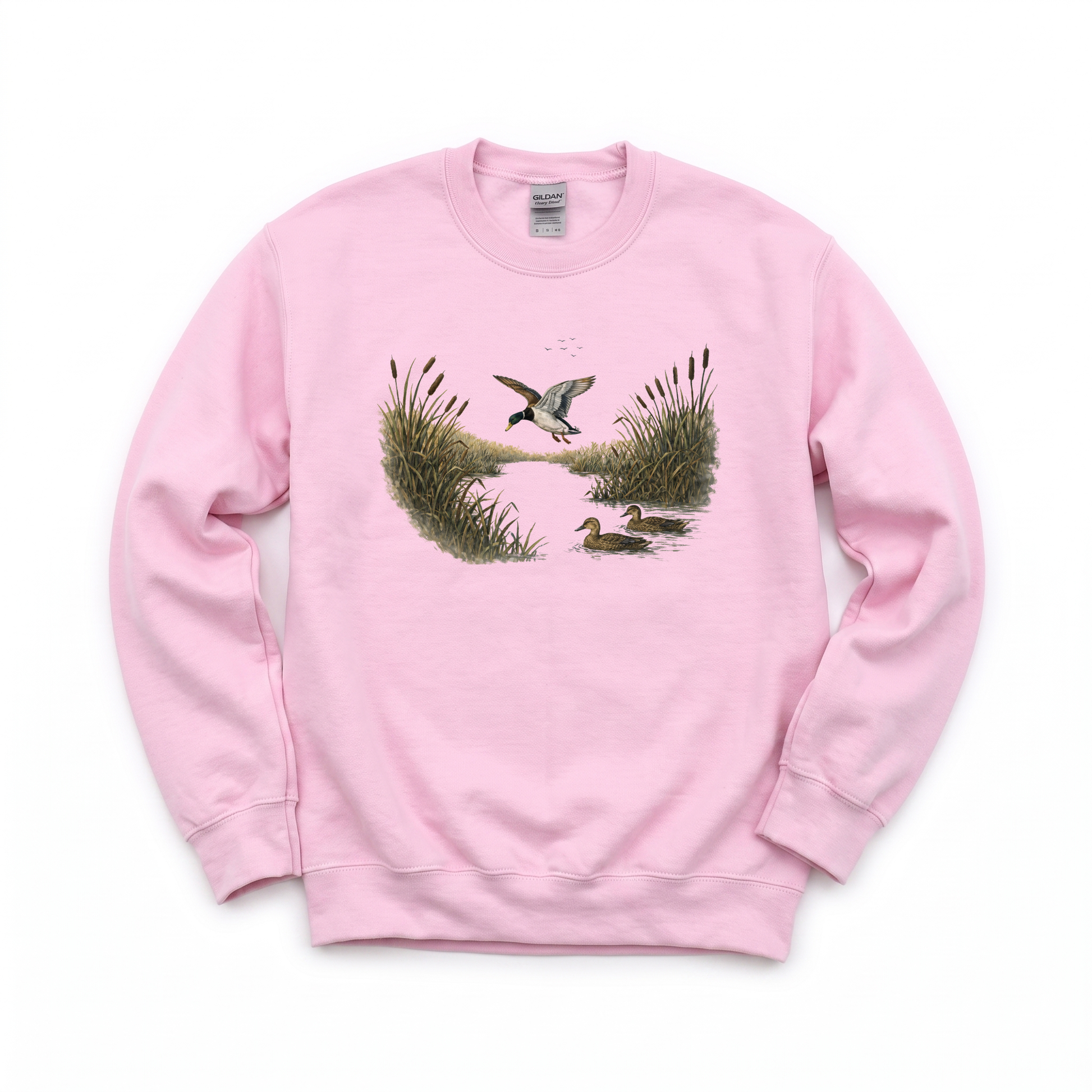 Mallard Ducks graphic on Gildan 18000 in Light Pink
