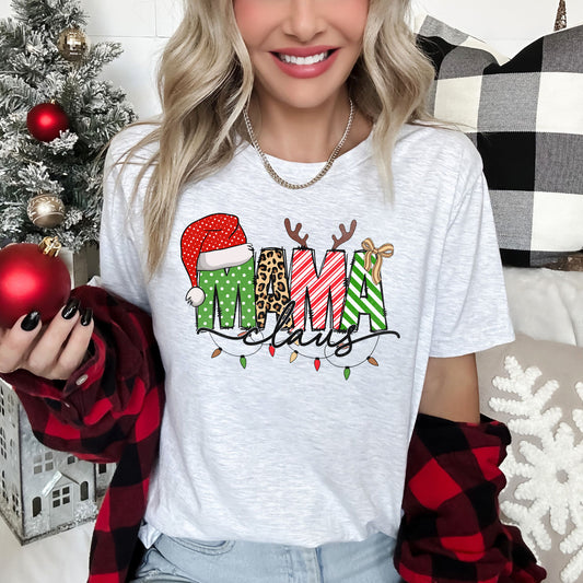 Mama Claus, Santa, Plaid, Leopard Print, Christmas Super Soft Tees