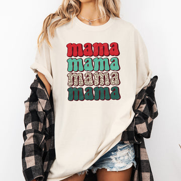 Mama Mama Mama Mama Christmas, Retro, Leopard Print, Winter, Santa, Xmas Tshirt Comfort Colors T-Shirt