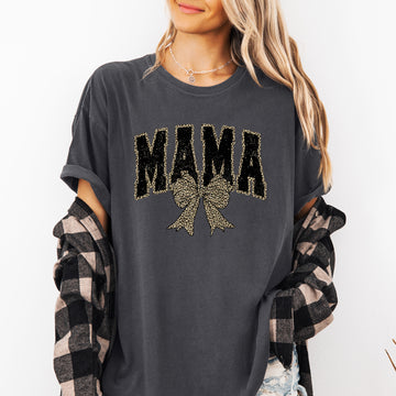 Mama Leopard Print Bow Ribbon Mother's Day Vintage Style Fashion Comfort Colors Tee