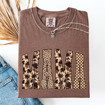 Mama, Camo, Checkered, Leopard Print, Mother's Day, Varsity Design Comfort Colors T-Shirt