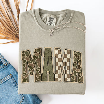 Mama, Camo, Checkered, Mother's Day, Varsity Design Comfort Colors T-Shirt