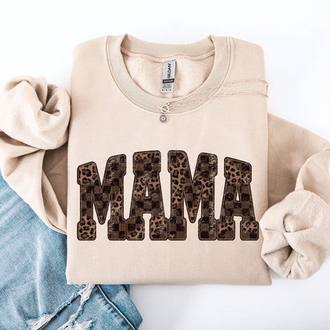 Mama, Checkered, Leopard Print, Vintage, Varsity Sweatshirt