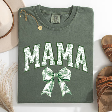 Mama, Chinoiserie, Coquette, Bow, Ribbon, St Patrick's Day, Shamrock, Clover, Lucky, Leprechaun Tshirt Comfort Colors T-Shirt