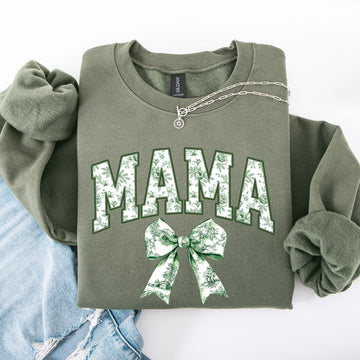 Mama, Chinoiserie, Coquette, Bow, Ribbon, St Patrick's Day, Shamrock, Clover, Lucky, Leprechaun Sweatshirt