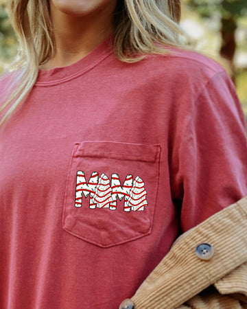 Mama, Christmas Cakes, Pocket, Christmas, Winter, Santa, Snow, Xmas Pocket Tee Comfort Colors T-Shirt