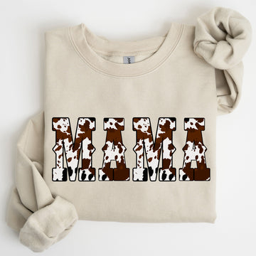 Mama, Cow Print, Western, Country, Varsity, Retro, Vintage Sweatshirt